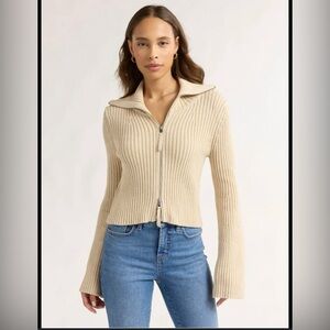 Jessica Simpson Cream Ribbed Zip Cardigan